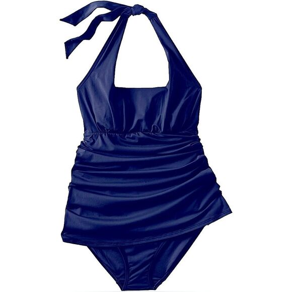 Land's End Plus Size Square Neck Halter One Piece Swimsuit Dress Navy Size 1X - Picture 5 of 10
